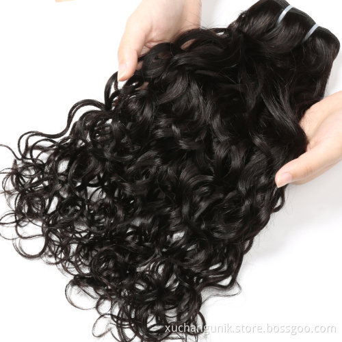 Uniky 8A water wave hair flat weft natural black virgin filipino hair 3 bundles with closures free sample hair bundles